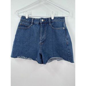 Zara Womens Cut Off Jeans Shorts Distressed High Rise Flat Front Blue Size 04